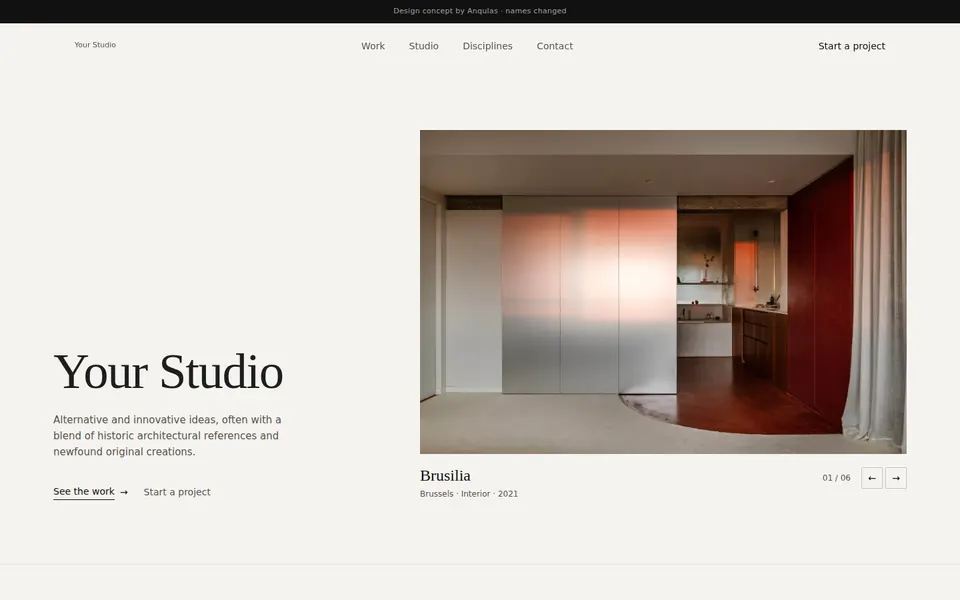Concept website for an architecture and scenography studio in Antwerp