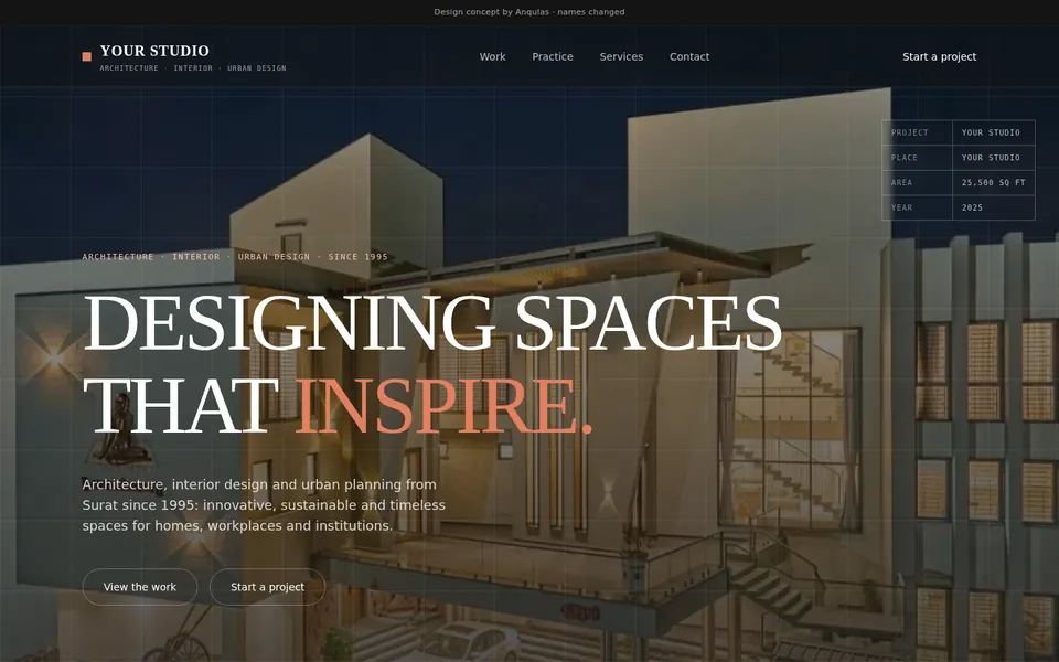 Concept website for an architecture and urban design practice in Surat