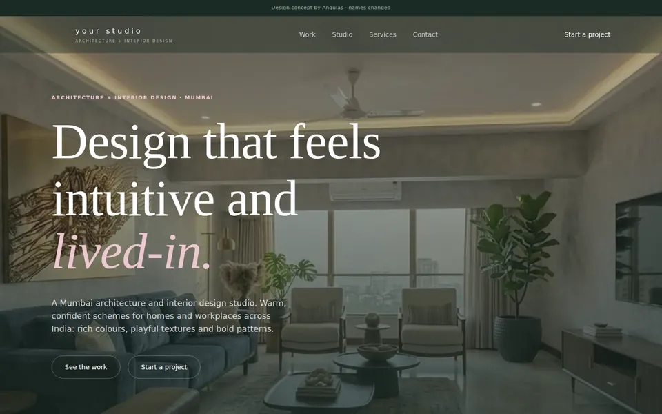 Concept website for an architecture and interior design studio in Mumbai